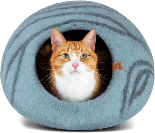 Cat Cave – Premium Felt Cat Bed for Indoor Cats,100% Merino Wool (Light Shades) (Medium, Aquamarine)