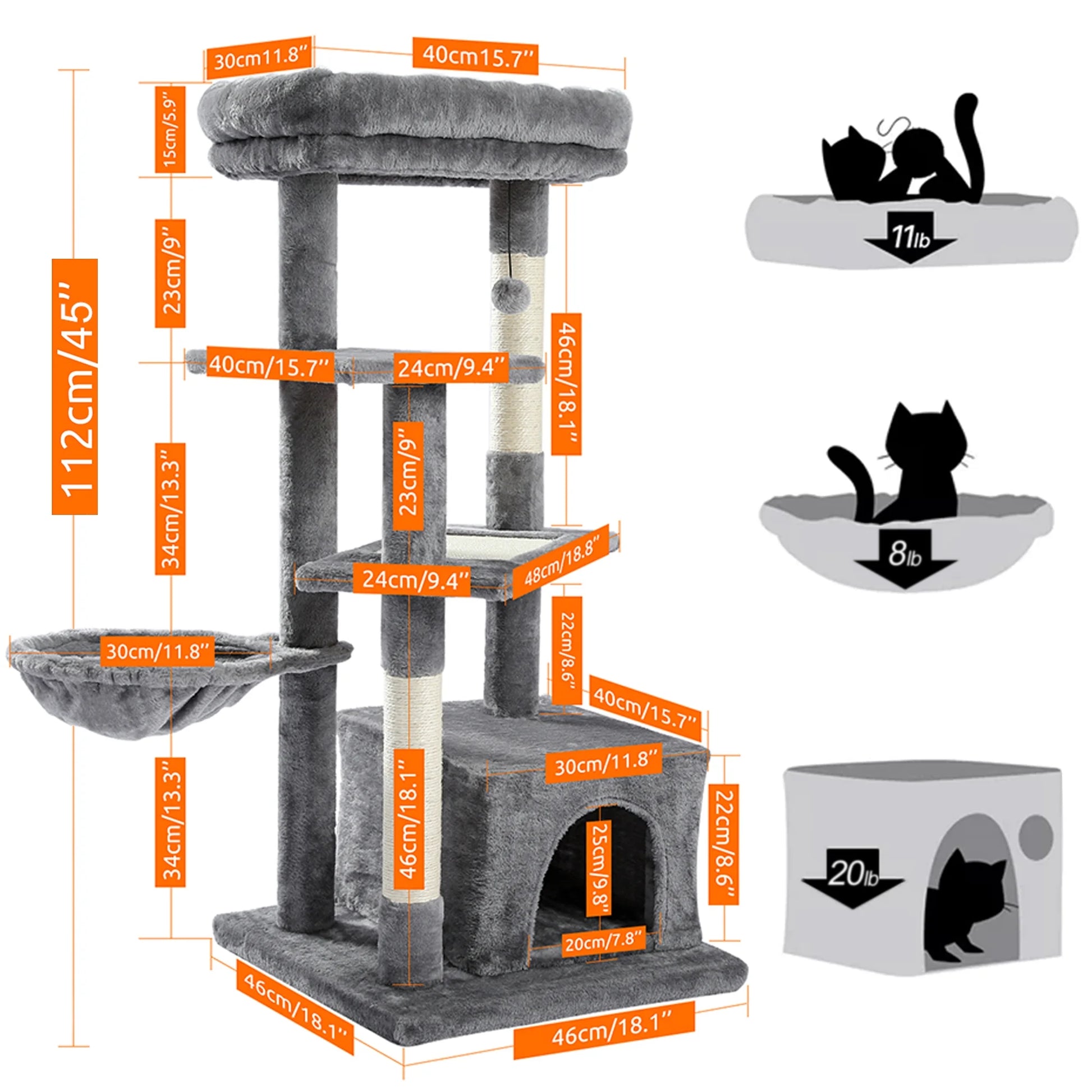 Cat Tree for Indoor Cats, Multi-Level Cat Tower with Sisal Covered with Scratching Posts