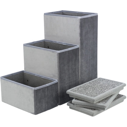 3-Step Foldable Velour Pet Stairs with Storage, Gray