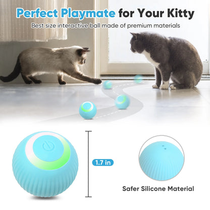 Interactive Cat Toys Ball Automatic Rolling & USB Rechargeable with LED Light for Indoor Playing, Green