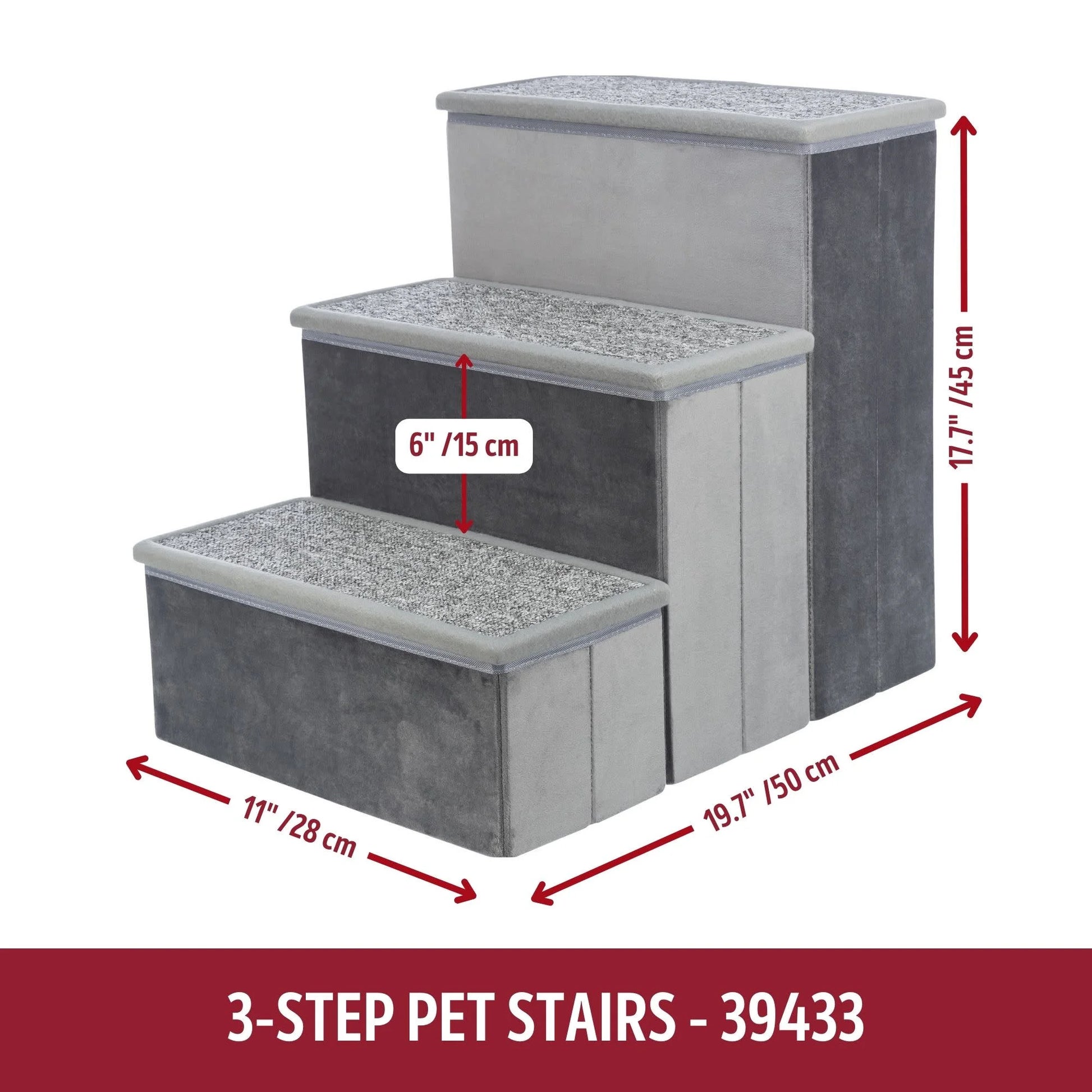 3-Step Foldable Velour Pet Stairs with Storage, Gray