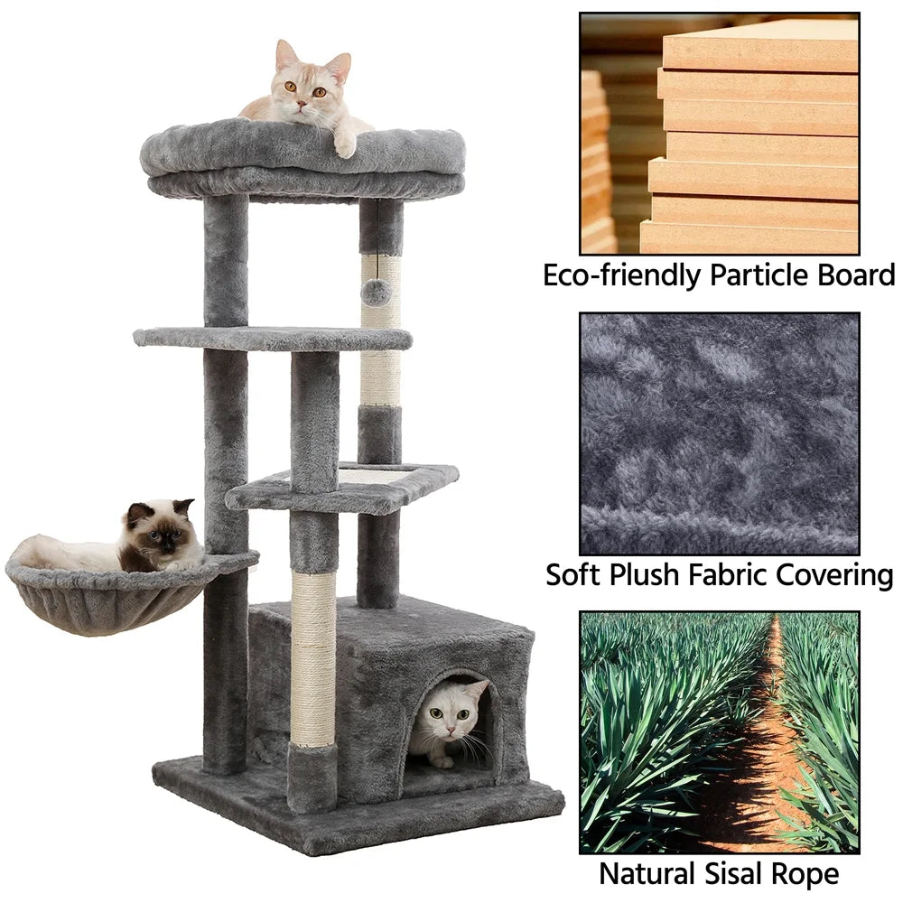 Cat Tree for Indoor Cats, Multi-Level Cat Tower with Sisal Covered with Scratching Posts